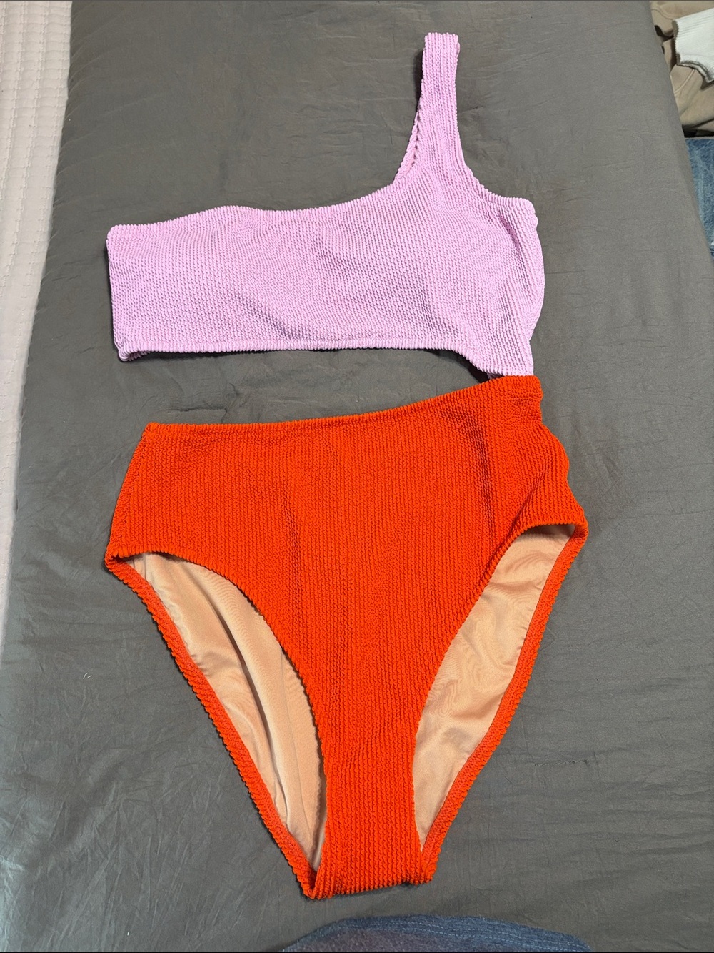 J. Crew One-Shoulder Two-Tone One-Piece Swimsuit in Pink and Bright Orange